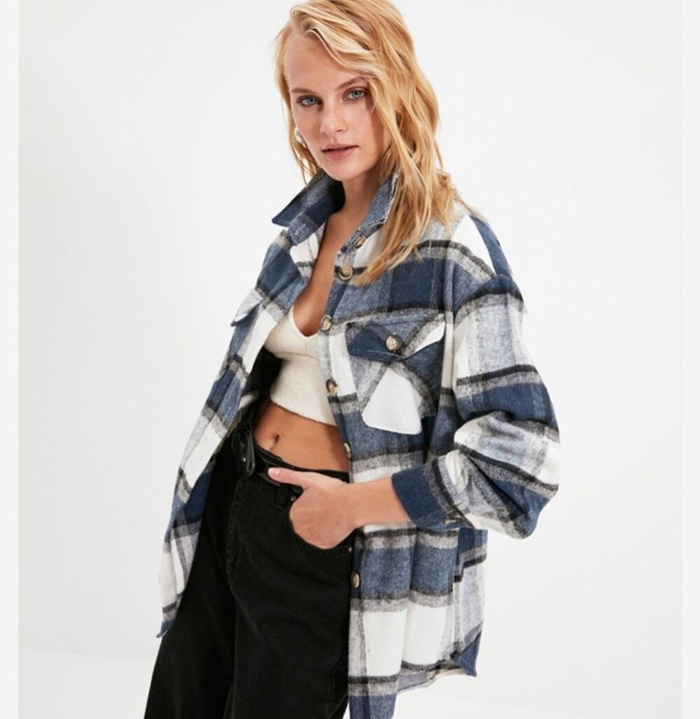 Trendyol Plaid Western Boyfriend Jacket shirt Flannel Oversize Fit Unisex Small